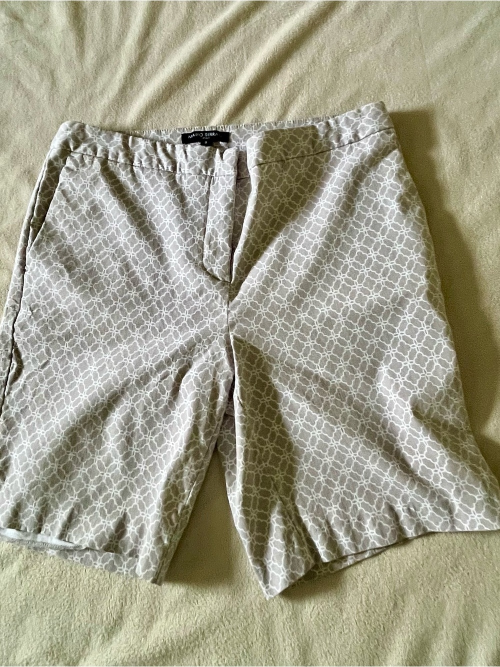 Mario Serrani Beige and White Patterned Shorts